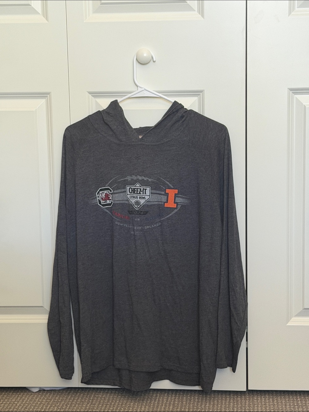 Men's cheez it bowl  Charcoal Lightweight Hooded Tee with Collegiate Chest Graph